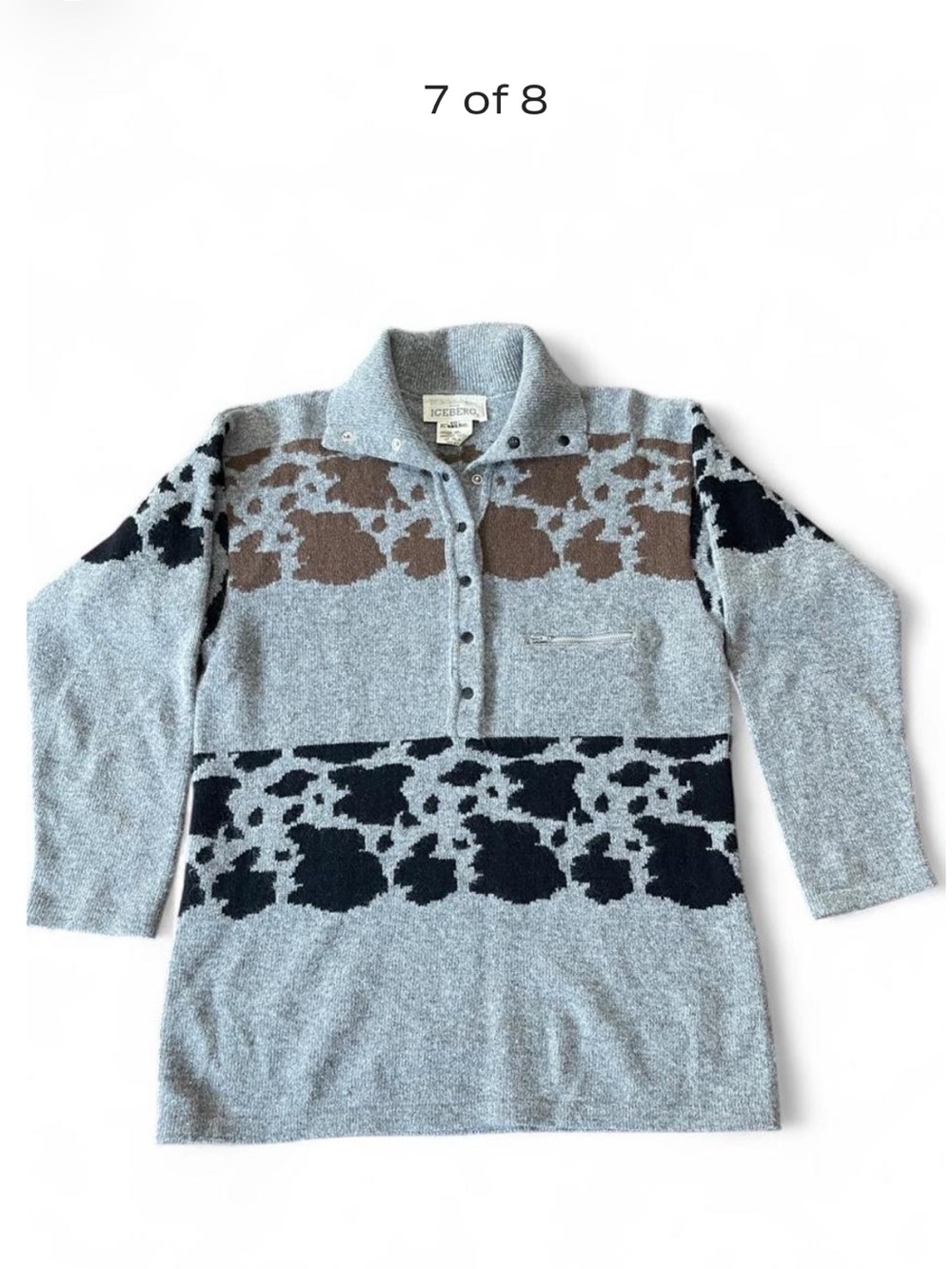 Vintage ICEBERG J.C. de Castelbajac Cow Print Colorblock Mohair Wool Sweater Sz